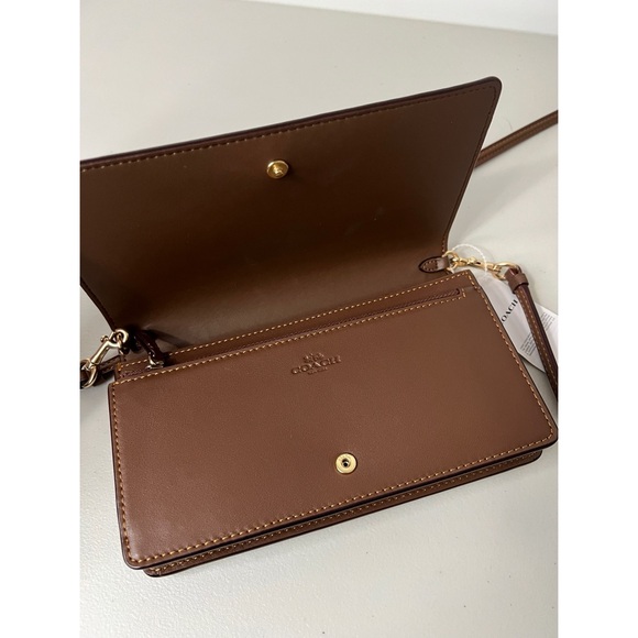 Coach Anna Foldover Clutch Bag With Floral Print Crossbody Bag Signature Canvas - Picture 5 of 8